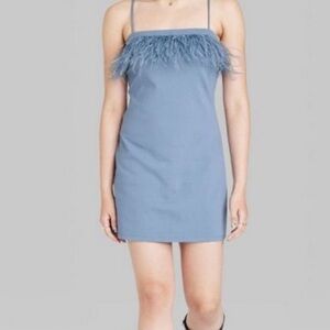 Wild Fable Women’s Dress Feather Trim Bodycon Dress  Color Slate Blue medium